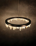 Designer 36 Inch Round Modern Chandelier Brass & Clear Geode Quartz Crystal Hanging Light-Chandelier-Jecanoli