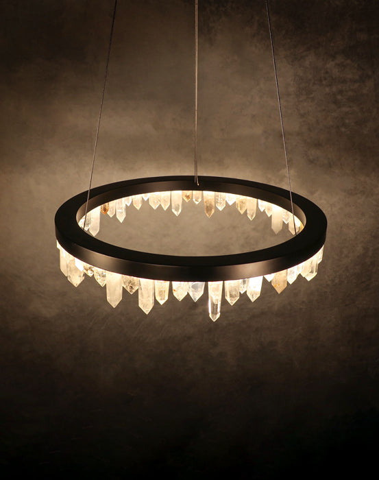 Designer 36 Inch Round Modern Chandelier Brass & Clear Geode Quartz Crystal Hanging Light-Chandelier-Jecanoli