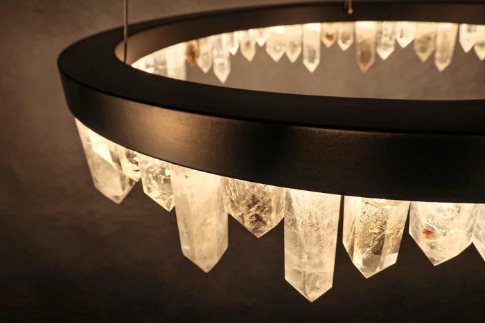 Designer 36 Inch Round Modern Chandelier Brass & Clear Geode Quartz Crystal Hanging Light-Chandelier-Jecanoli