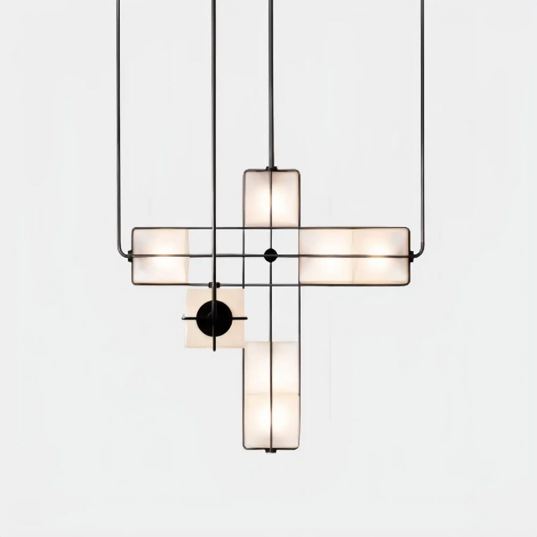 Designer Modern Geometric Grid-Form Handblown Glass Chandelier for Low Ceilings-Jecanoli