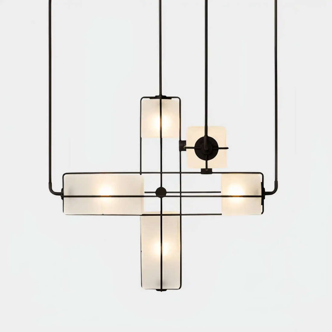 Designer Modern Geometric Grid-Form Handblown Glass Chandelier for Low Ceilings-Jecanoli