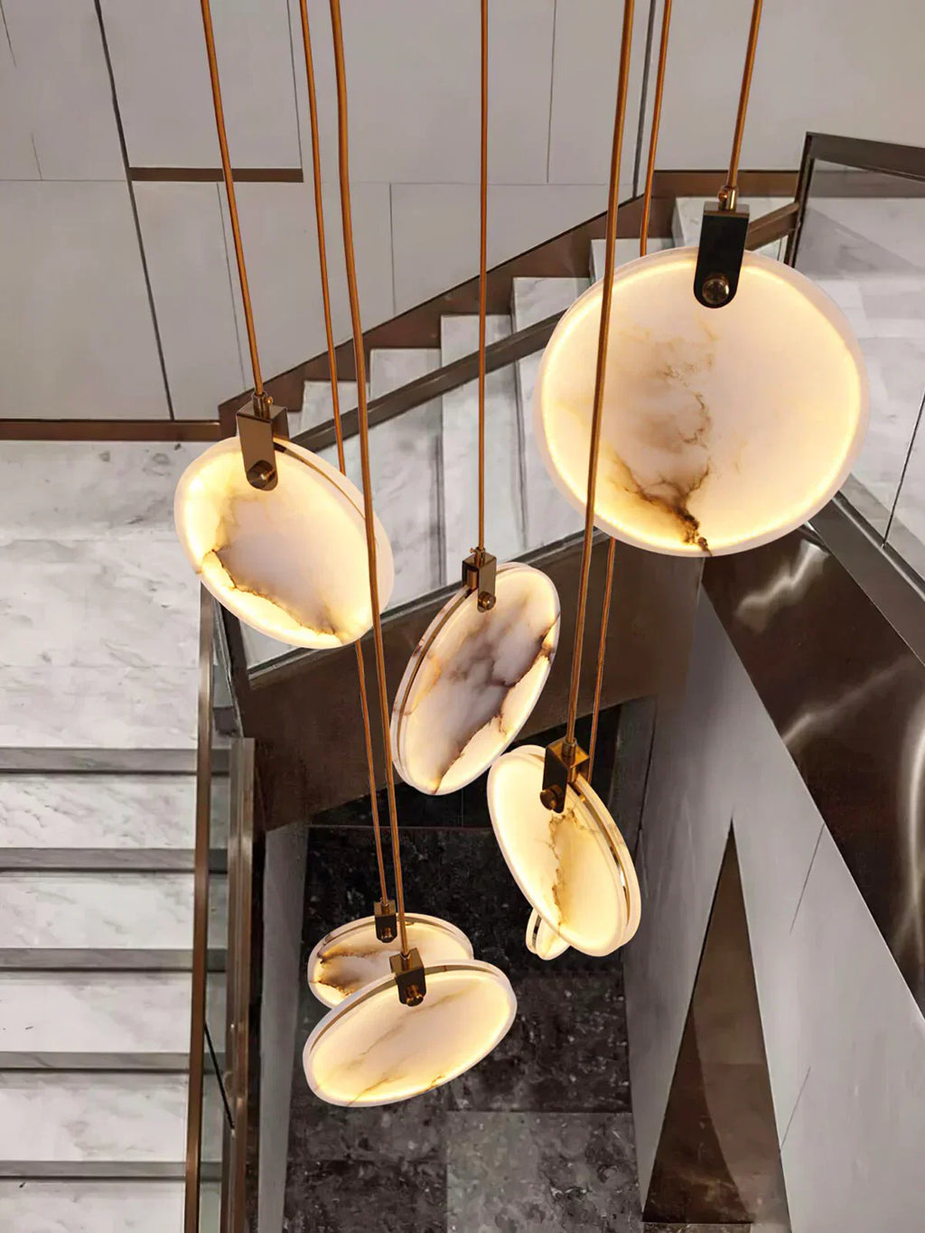 Moonshade Natural Marble Pendant Light with Adjustable Height