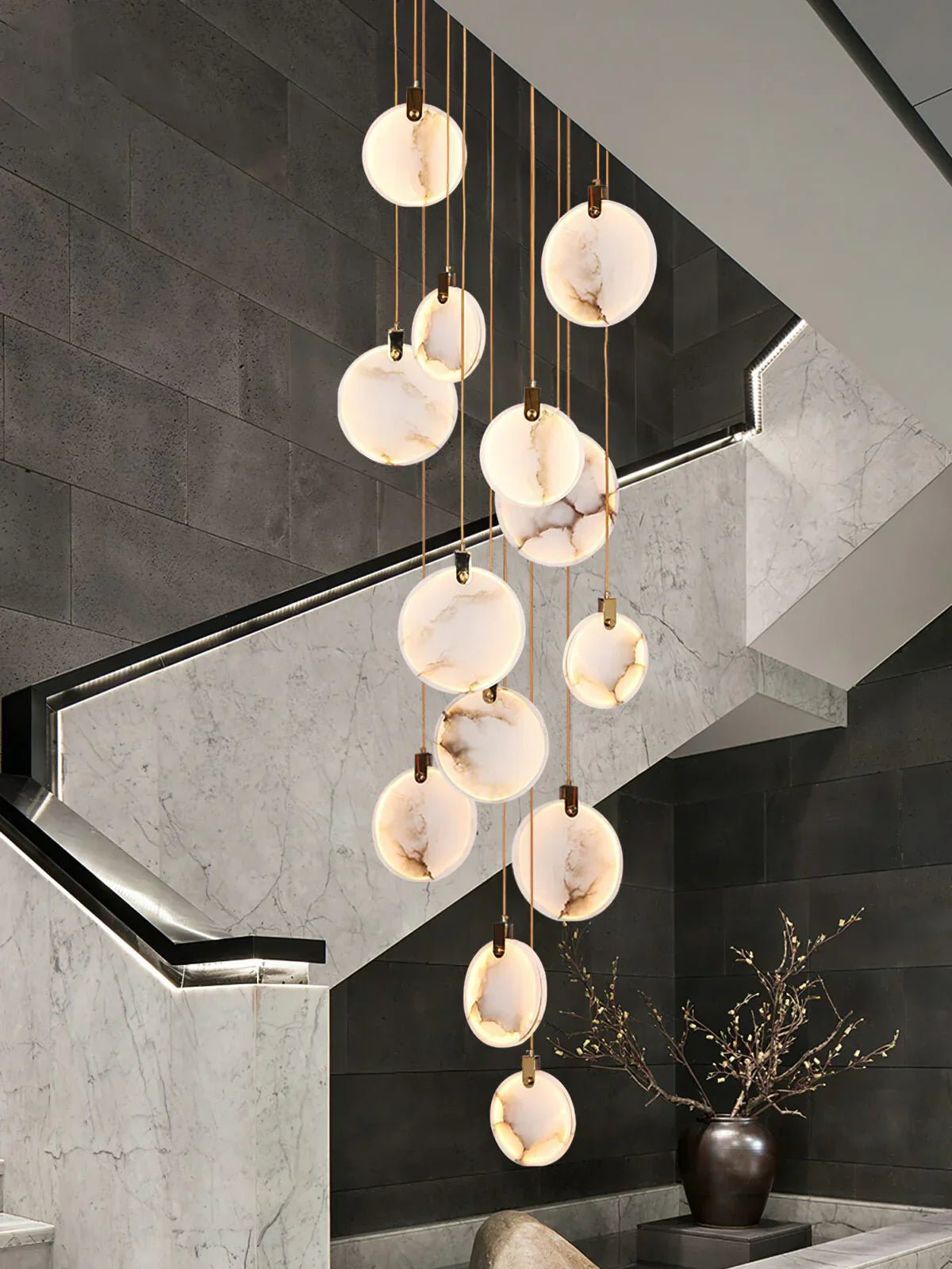 Moonshade Natural Marble Pendant Light with Adjustable Height