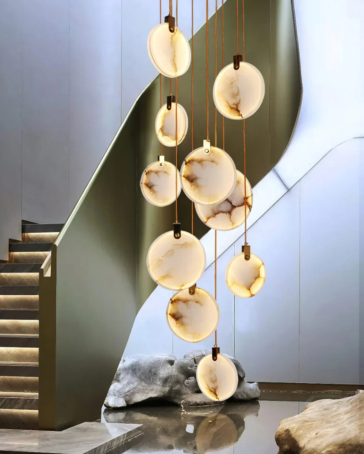 Moonshade Natural Marble Pendant Light with Adjustable Height