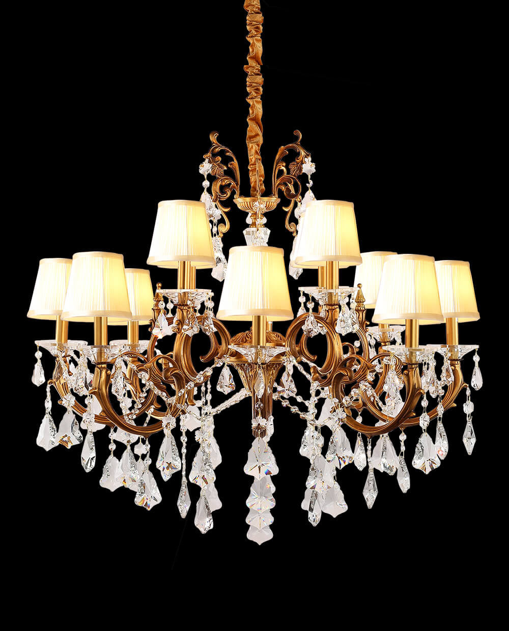 37X31 Inch 12-Light Candle Style Antique Brass Crystal Chandelier – Ideal for Dining Room & Foyer High Ceilings-铜灯-Jecanoli
