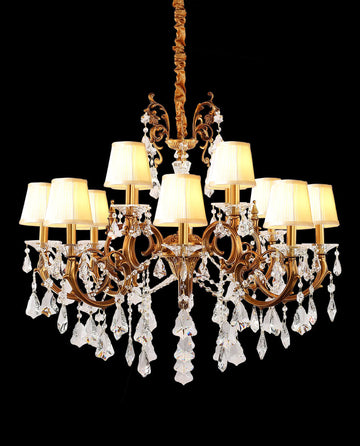 37X31 Inch 12-Light Candle Style Antique Brass Crystal Chandelier – Ideal for Dining Room & Foyer High Ceilings-铜灯-Jecanoli