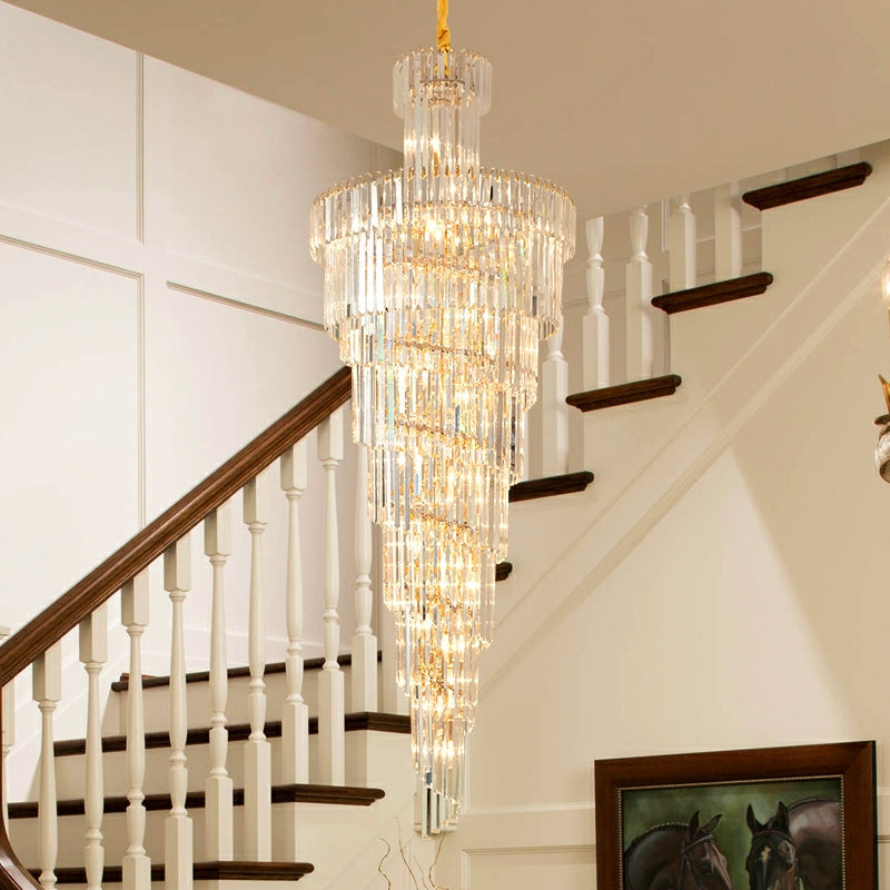 JE D39.4"*H236.2"/ 58 Lights Stunning Extra Large Foyer Spiral Chandelier Long Crystal Ceiling Lighting For Staircase