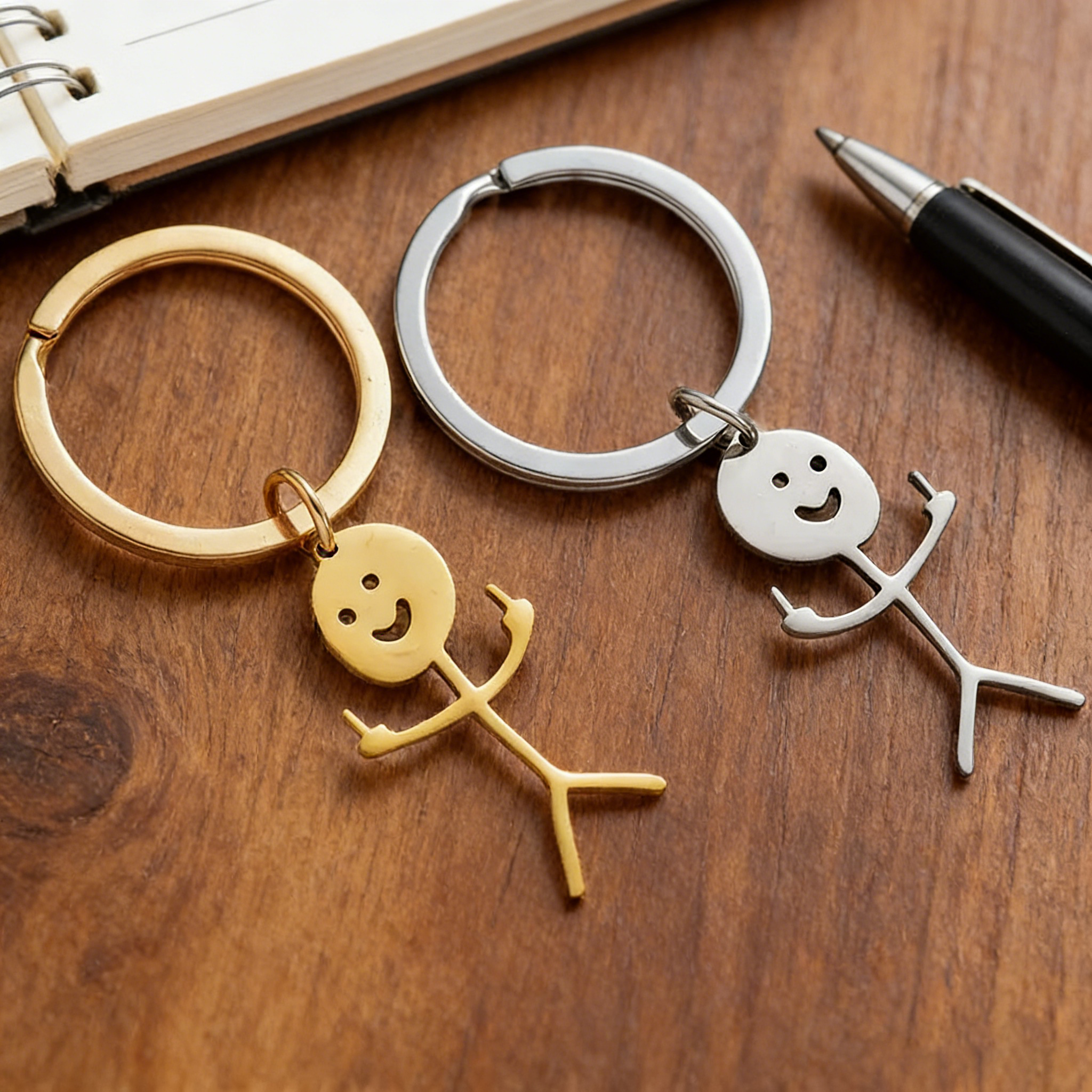 Funny Stick Figure Couple Keychain Set