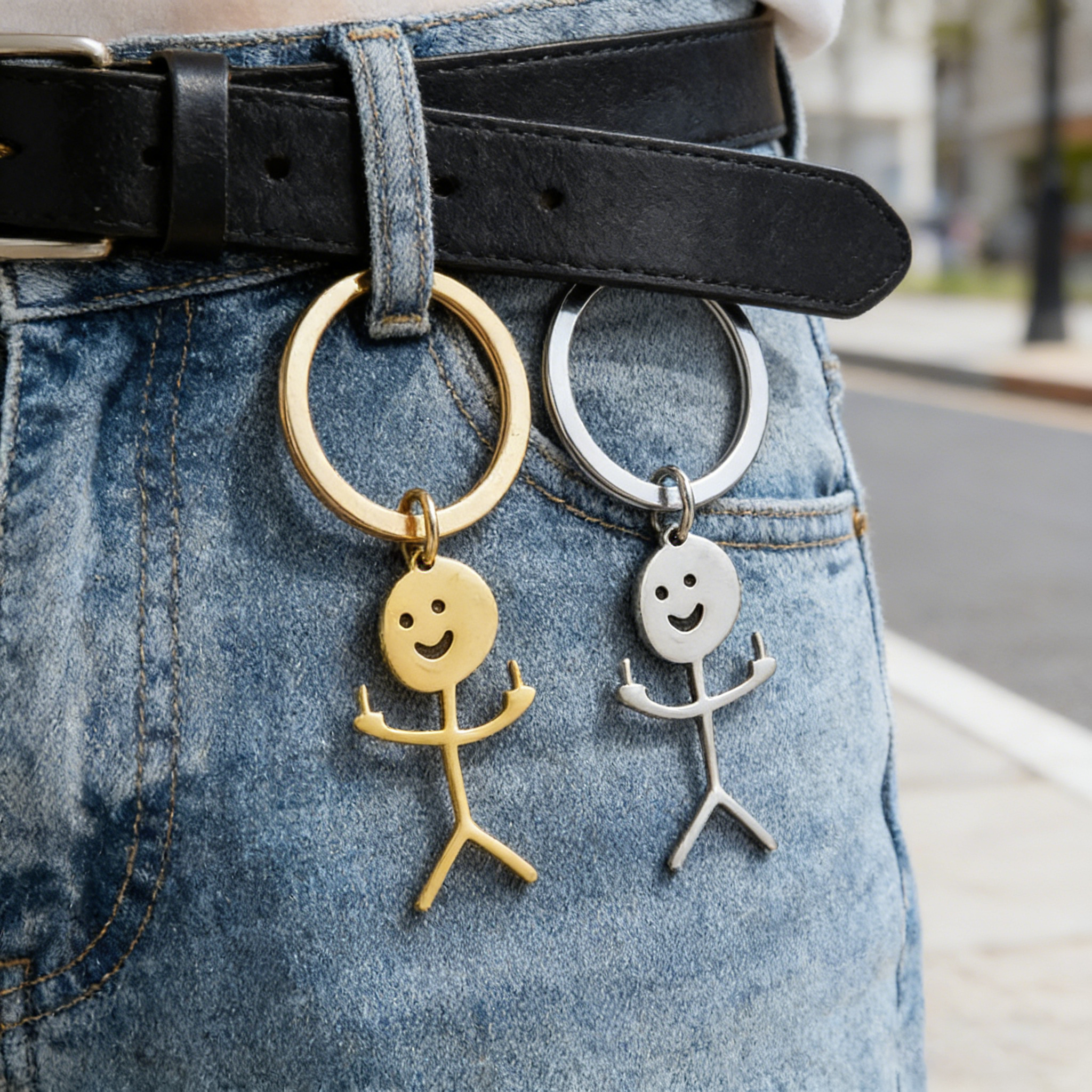 Funny Stick Figure Couple Keychain Set