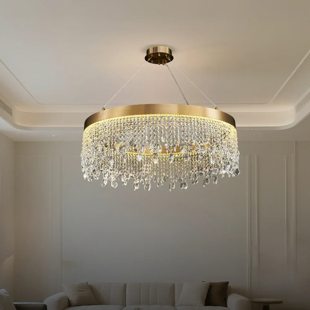 Zara Gold Crystal Chandelier for Living Room & Dining Room-Crystal Chandelier-Jecanoli