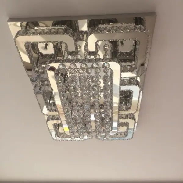 Luxury Rectangular Dimmable Crystal Flush Mount Chandelier