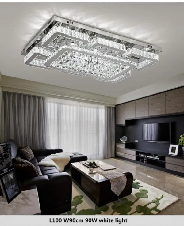 Luxury Rectangular Dimmable Crystal Flush Mount Chandelier