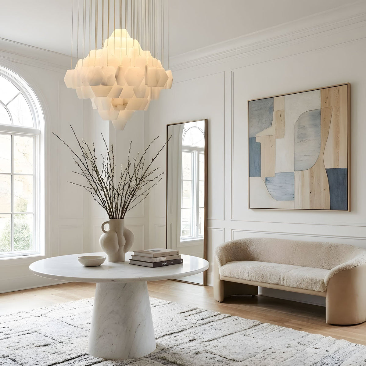 Elegant Hexa Alabaster Cascade Chandelier-Chandelier-Jecanoli