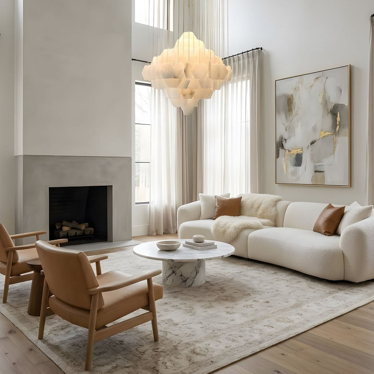 Elegant Hexa Alabaster Cascade Chandelier-Chandelier-Jecanoli