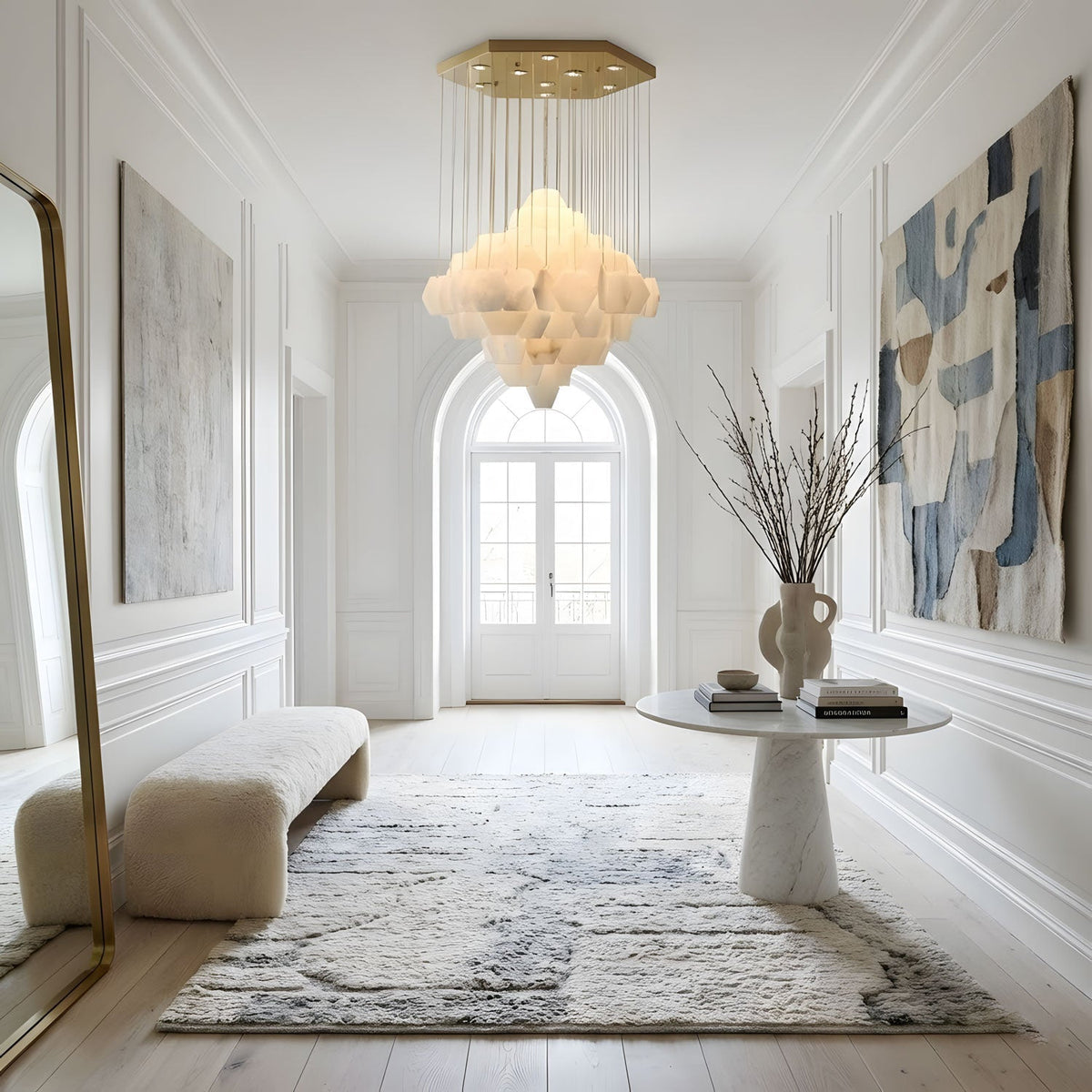 Elegant Hexa Alabaster Cascade Chandelier-Chandelier-Jecanoli