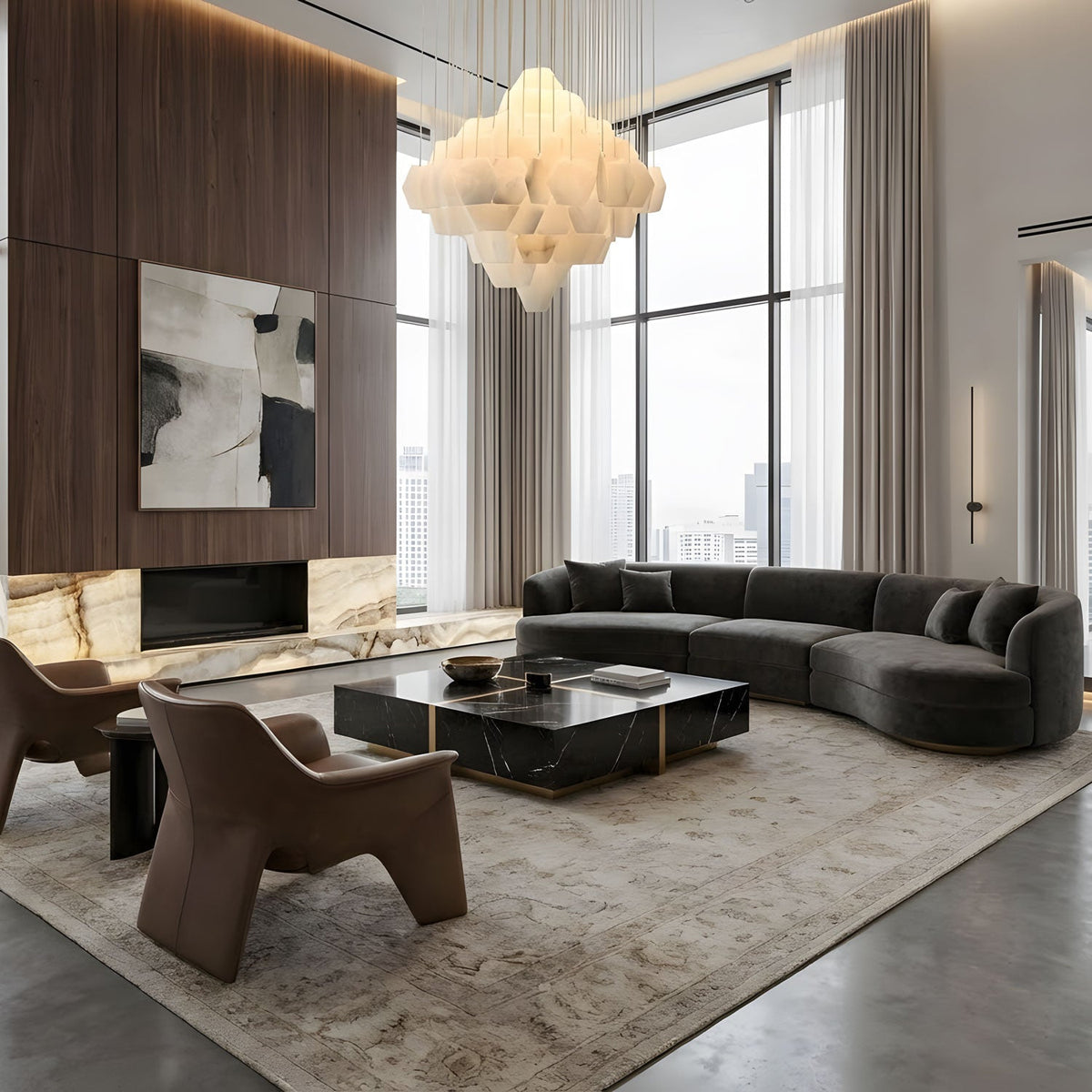 Elegant Hexa Alabaster Cascade Chandelier-Chandelier-Jecanoli
