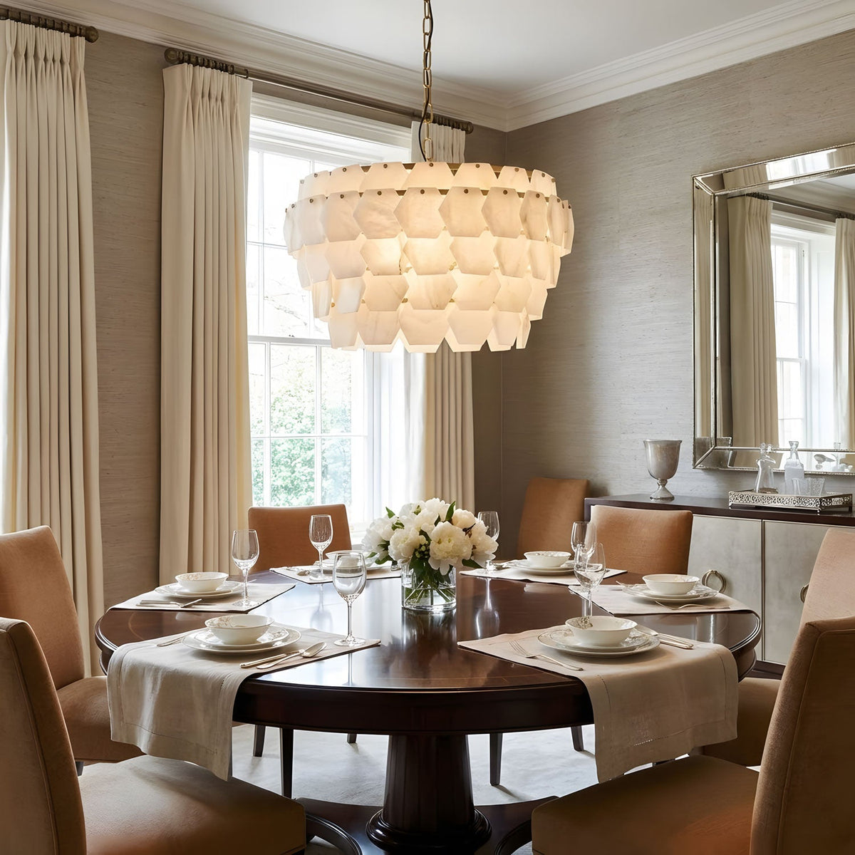 Elegant Hexa Cloud Alabaster Pendant Light-Chandelier-Jecanoli