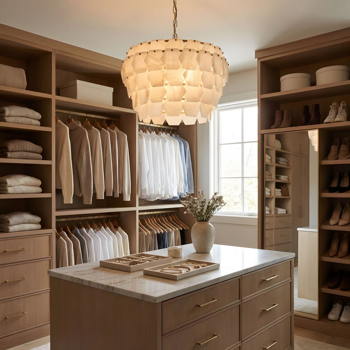 Elegant Hexa Cloud Alabaster Pendant Light-Chandelier-Jecanoli