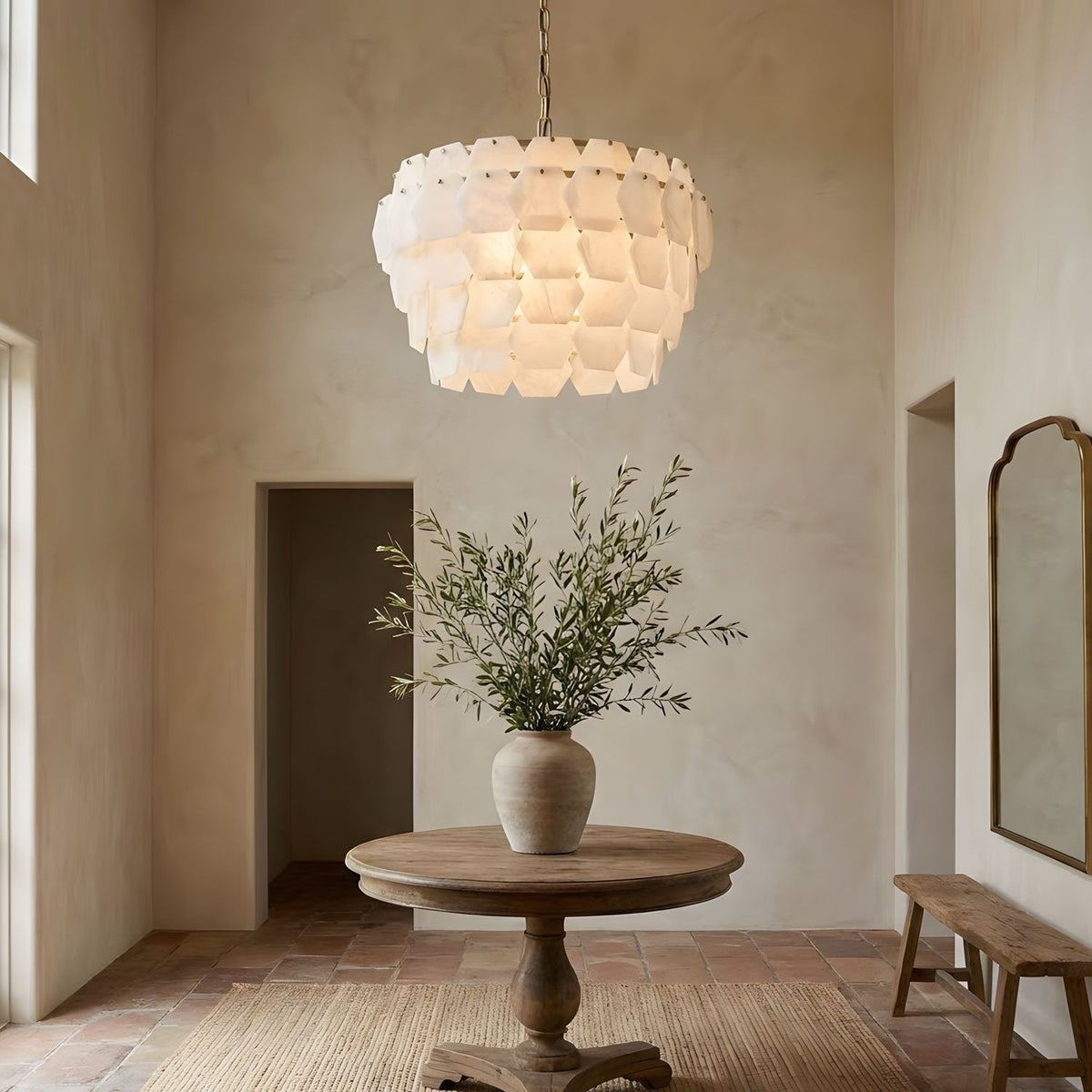 Elegant Hexa Cloud Alabaster Pendant Light-Chandelier-Jecanoli