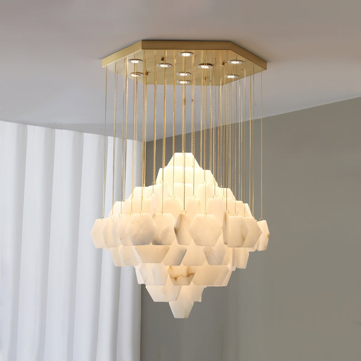 Elegant Hexa Alabaster Cascade Chandelier-Chandelier-Jecanoli