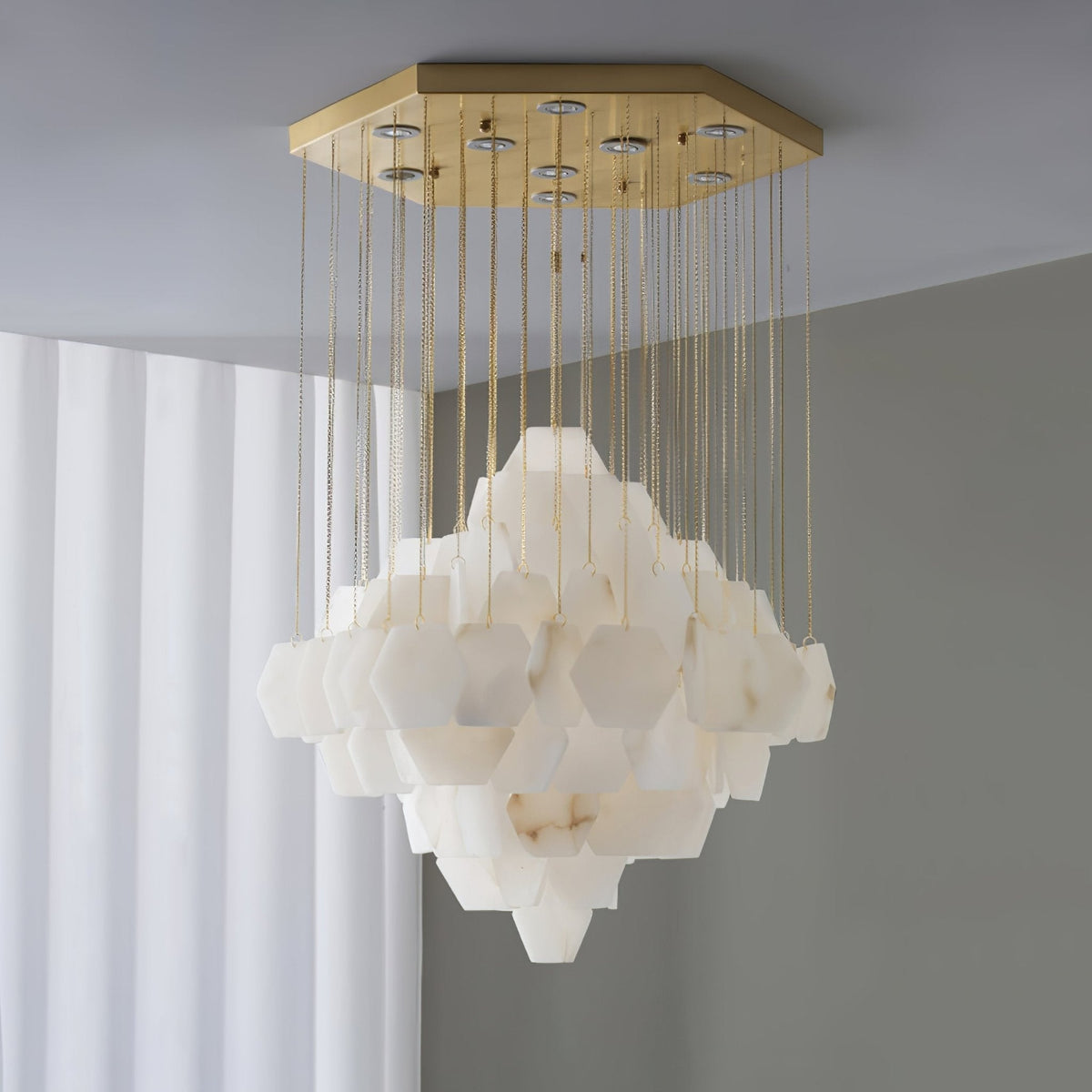 Elegant Hexa Alabaster Cascade Chandelier-Chandelier-Jecanoli