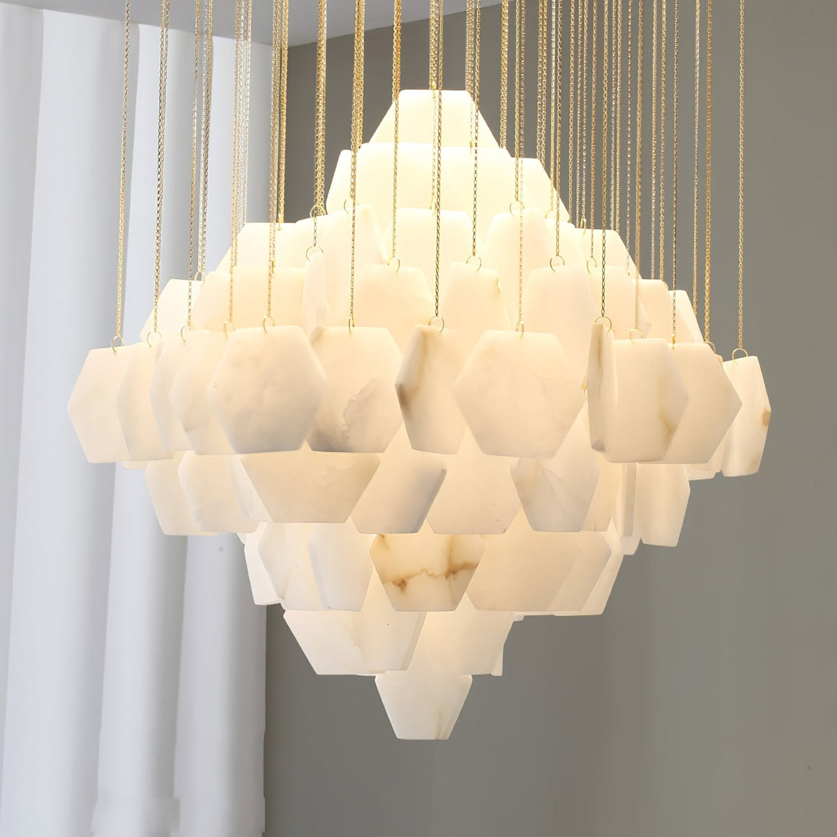 Elegant Hexa Alabaster Cascade Chandelier-Chandelier-Jecanoli