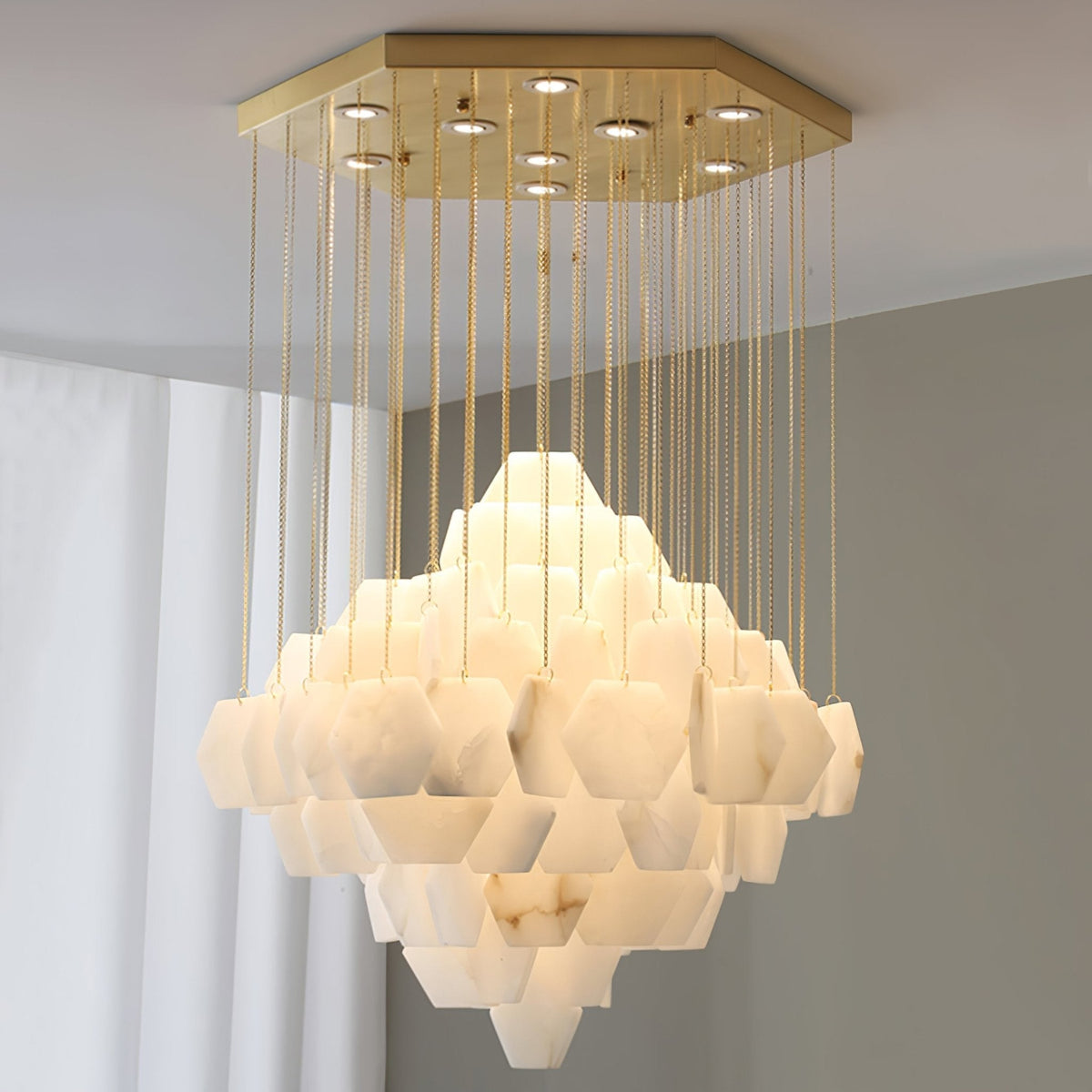 Elegant Hexa Alabaster Cascade Chandelier-Chandelier-Jecanoli