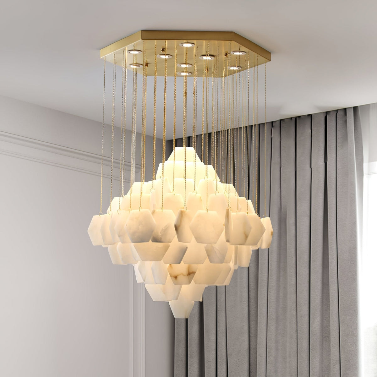 Elegant Hexa Alabaster Cascade Chandelier-Chandelier-Jecanoli