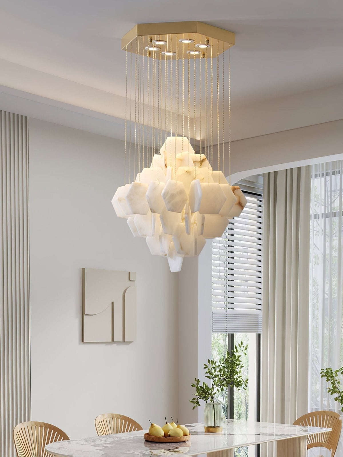 Elegant Hexa Alabaster Cascade Chandelier-Chandelier-Jecanoli