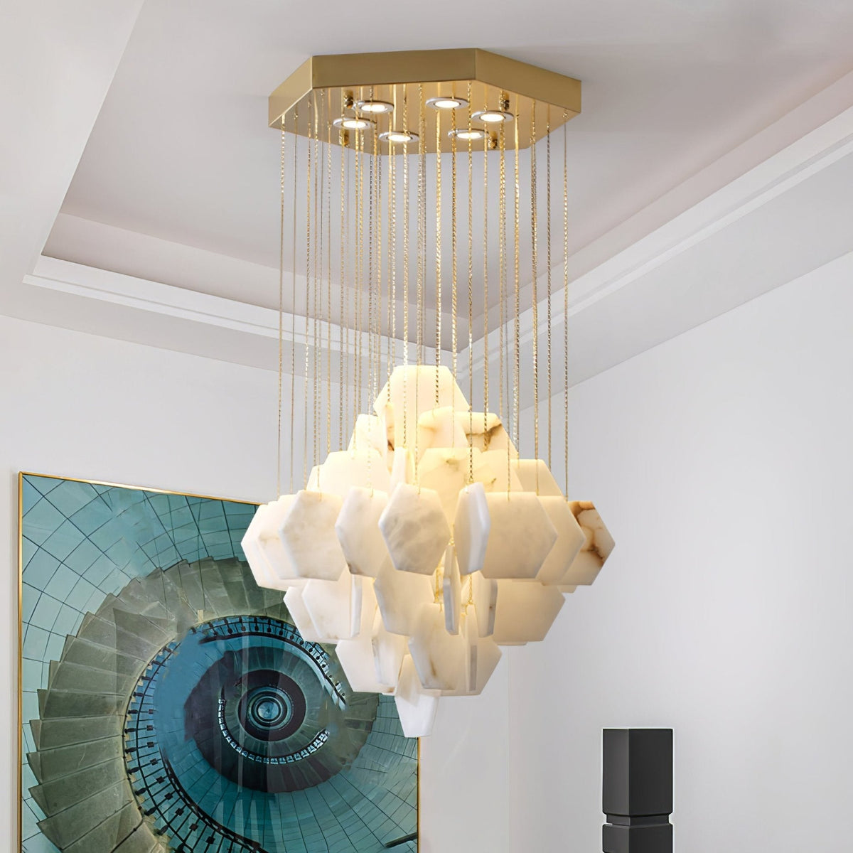 Elegant Hexa Alabaster Cascade Chandelier-Chandelier-Jecanoli