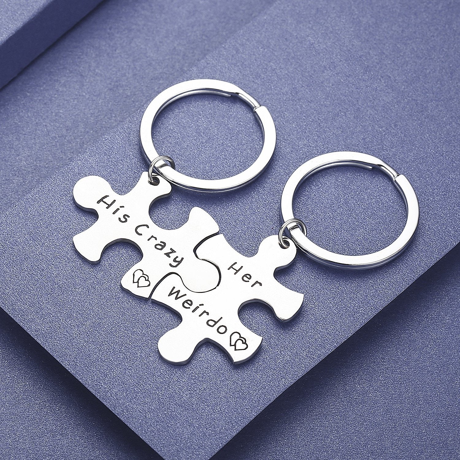 His Crazy Her Weirdo Puzzle Couple Keychain Set