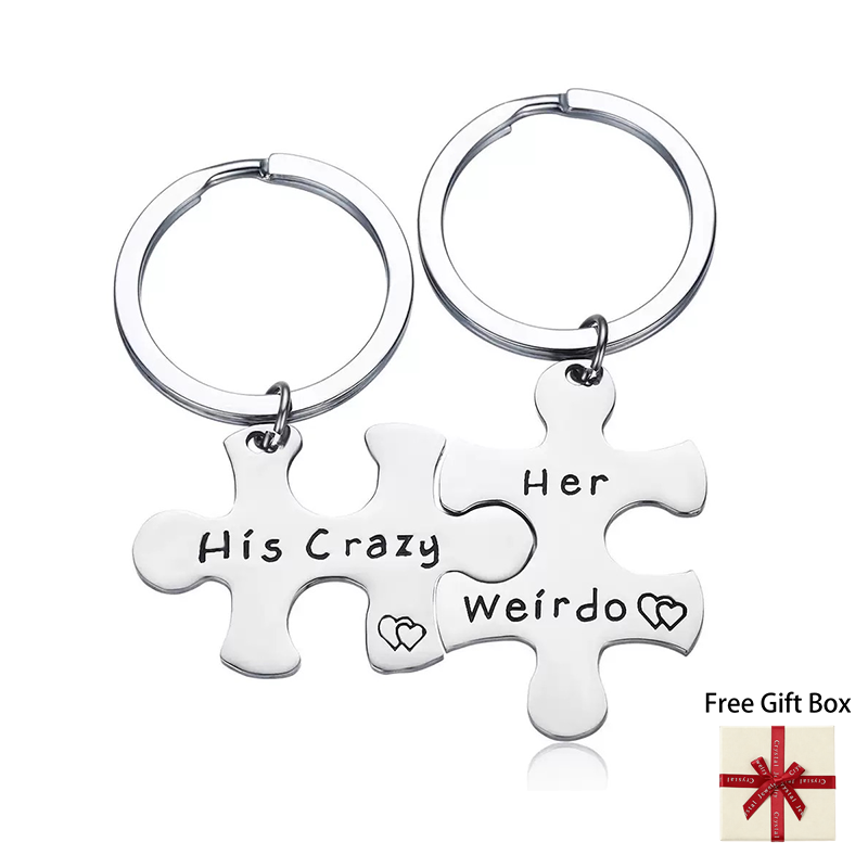 His Crazy Her Weirdo Puzzle Couple Keychain Set