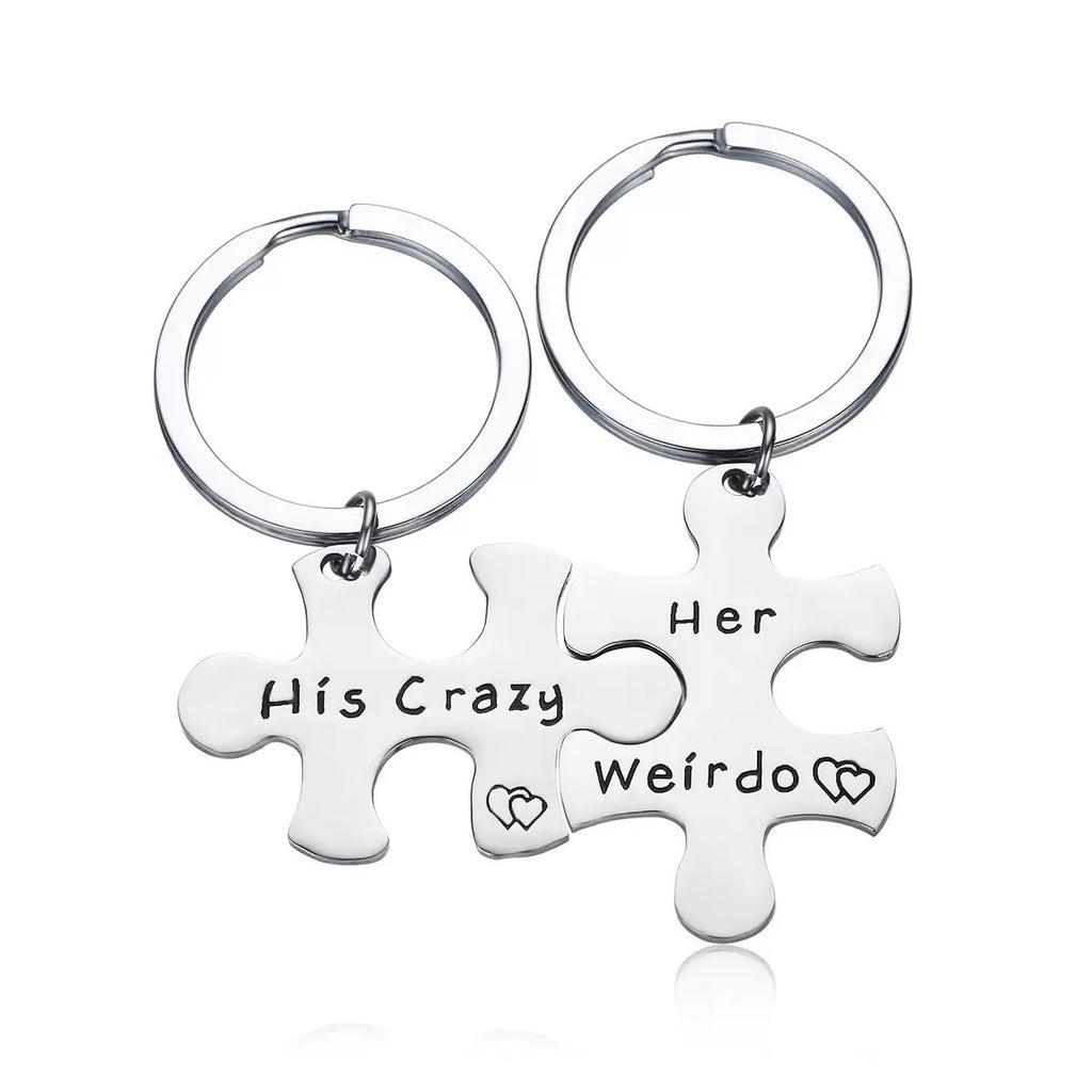 His Crazy Her Weirdo Puzzle Couple Keychain Set