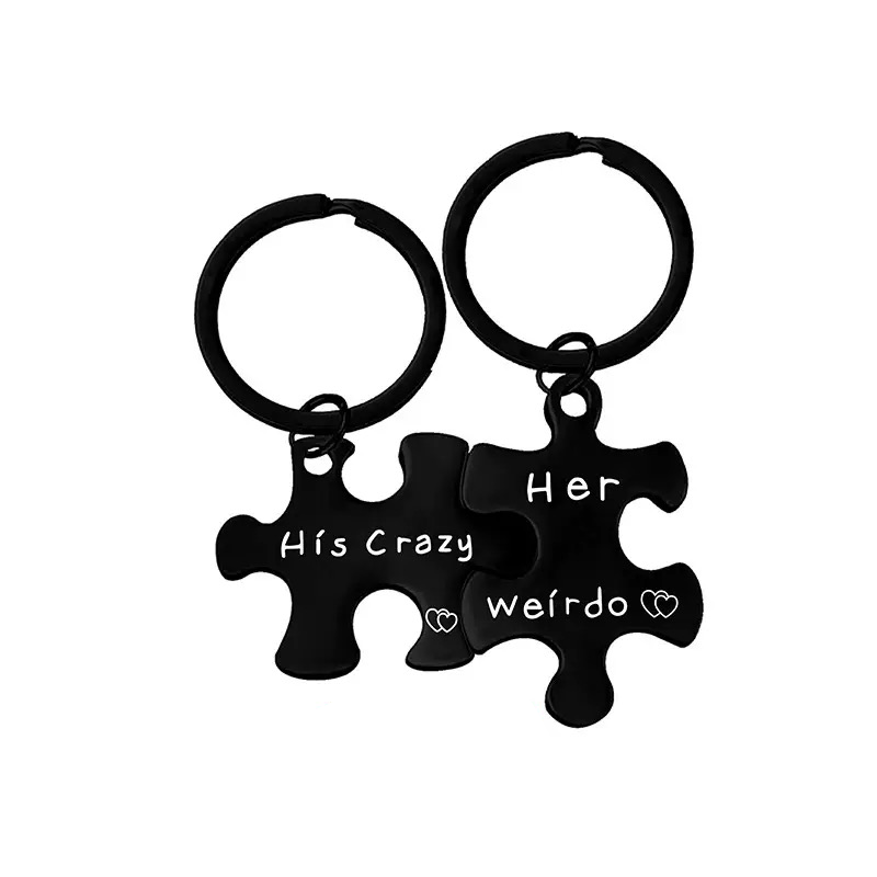 His Crazy Her Weirdo Puzzle Couple Keychain Set