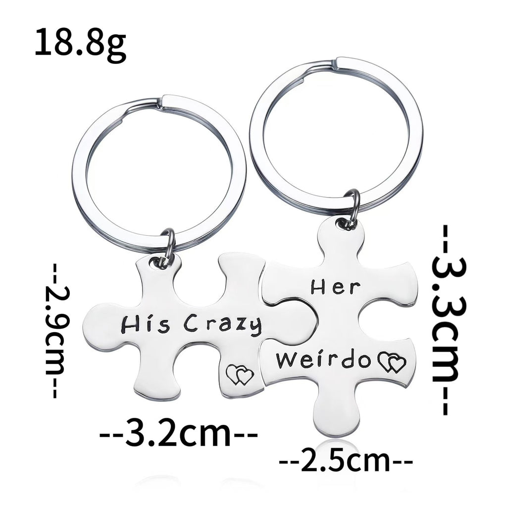 His Crazy Her Weirdo Puzzle Couple Keychain Set