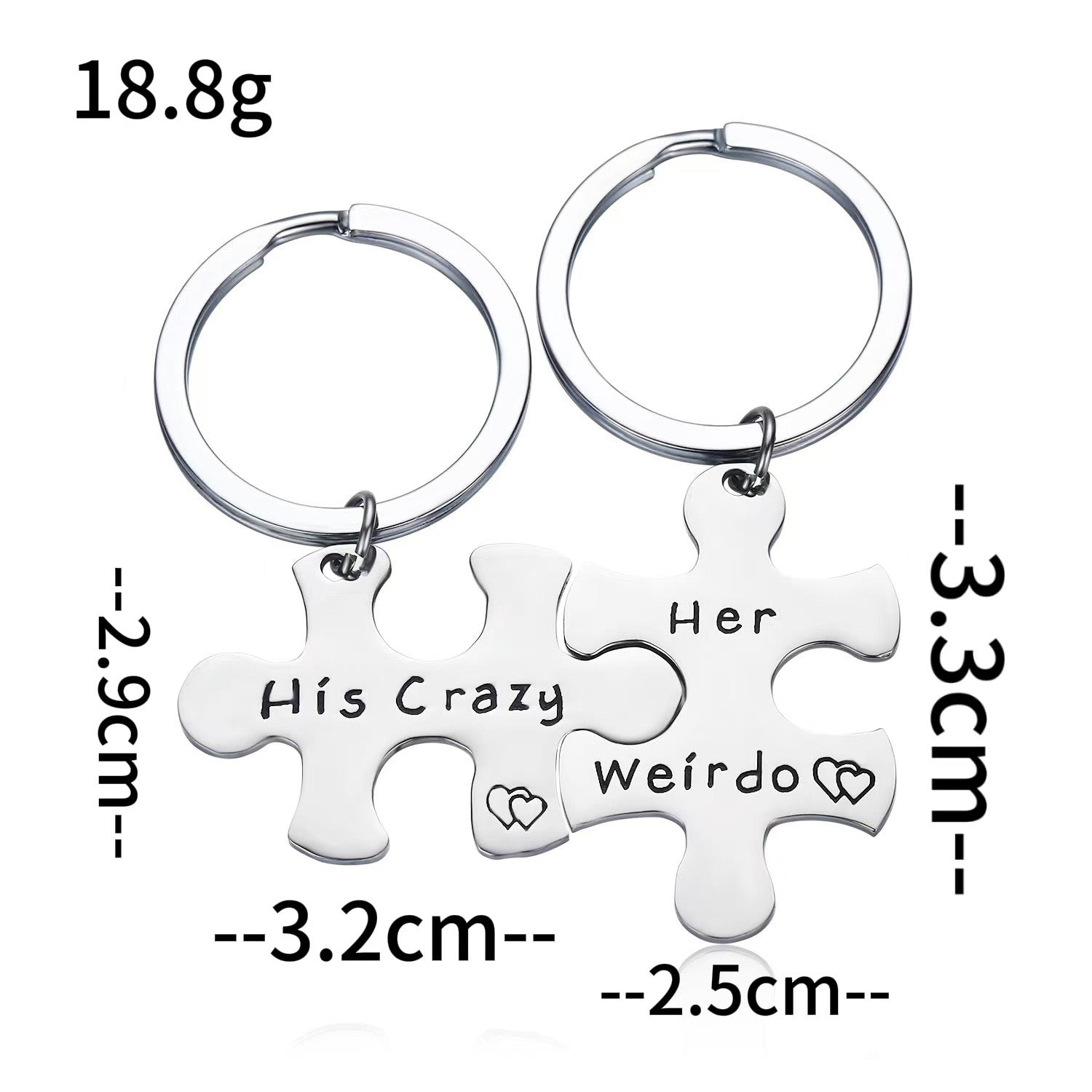 His Crazy Her Weirdo Puzzle Couple Keychain Set
