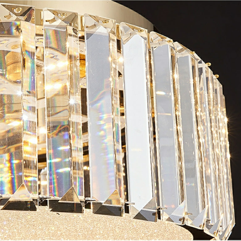 Hotel Gold Flush Mount Ceiling Lighting Fixture Round Crystal Chandelier D15.8"