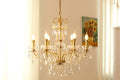 6 Lights Candle Style Small Gold Chandelier Luxury Brass Arm Chandelier with Acrylic Pearl Chains-铜灯-Jecanoli