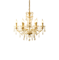 6 Lights Candle Style Small Gold Chandelier Luxury Brass Arm Chandelier with Acrylic Pearl Chains-铜灯-Jecanoli