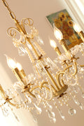 6 Lights Candle Style Small Gold Chandelier Luxury Brass Arm Chandelier with Acrylic Pearl Chains-铜灯-Jecanoli