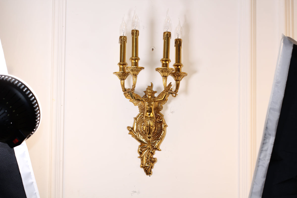 4 Lights European Retro Brass Wall Sconce Antique Angel Wall Lamp-壁灯-Jecanoli