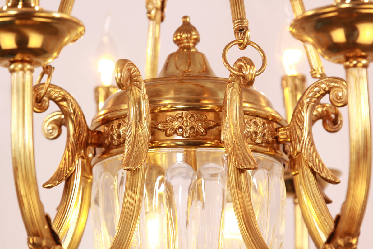 6 Lights Small Empire Style Antique Brass Chandelier Gold Chandelier for Study Room 26X26 Inch-铜灯-Jecanoli