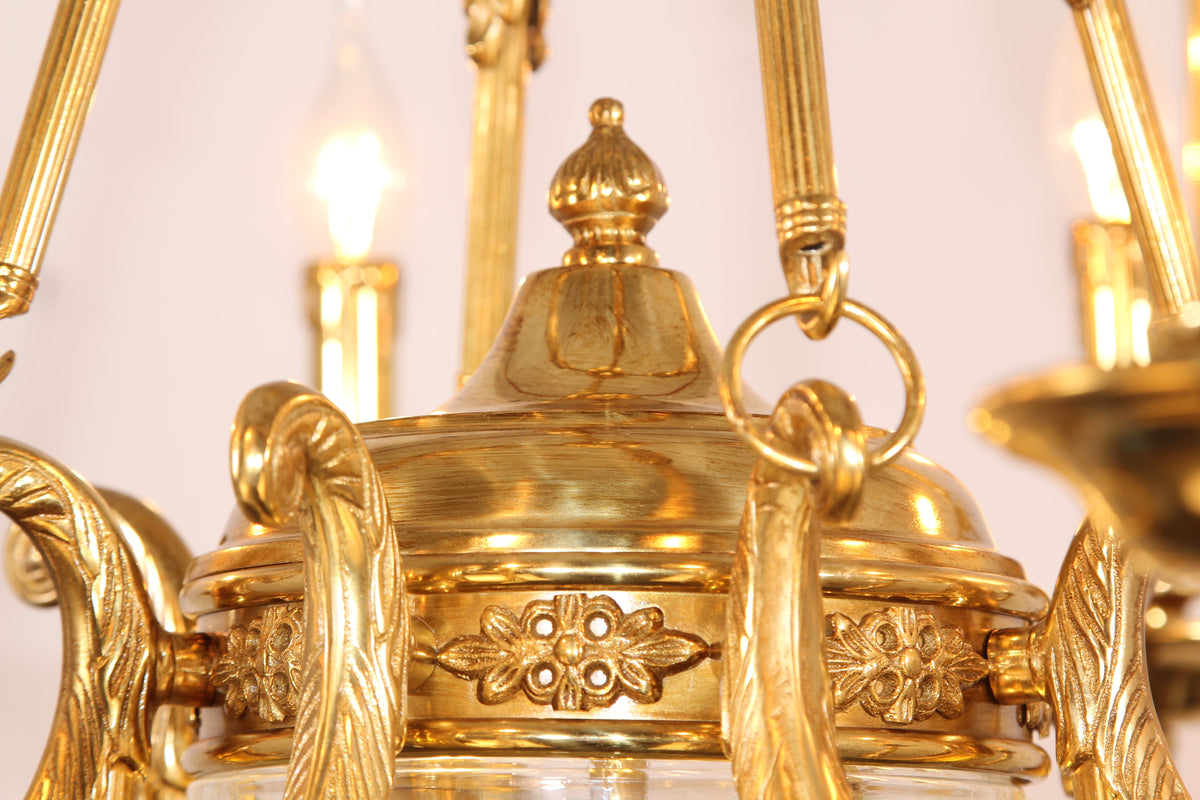 6 Lights Small Empire Style Antique Brass Chandelier Gold Chandelier for Study Room 26X26 Inch-铜灯-Jecanoli