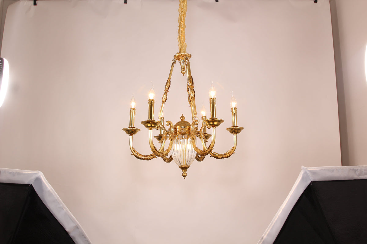 6 Lights Small Empire Style Antique Brass Chandelier Gold Chandelier for Study Room 26X26 Inch-铜灯-Jecanoli
