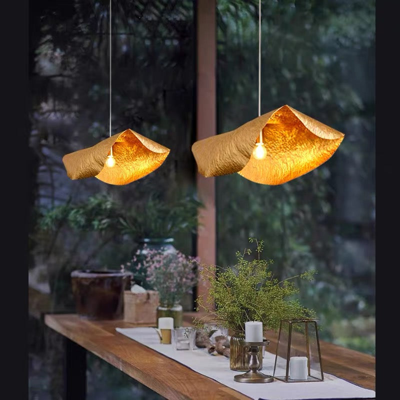 Postmodern Withered Leaf Parlor Pendant Lighting Fixture in Brass-Jecanoli