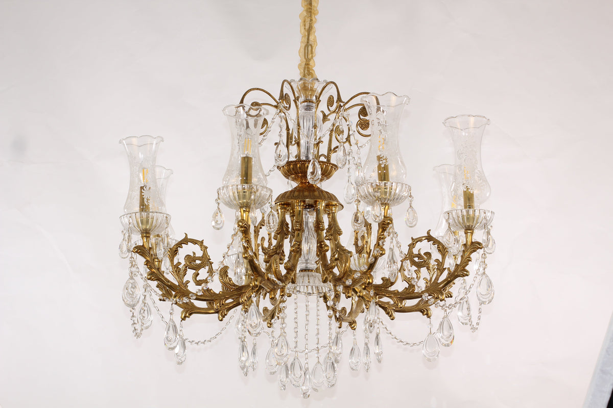 28X31 Inch 6 Lights Small Classical Candle Style Brass and Crystal Chandelier Lighting-铜灯-Jecanoli