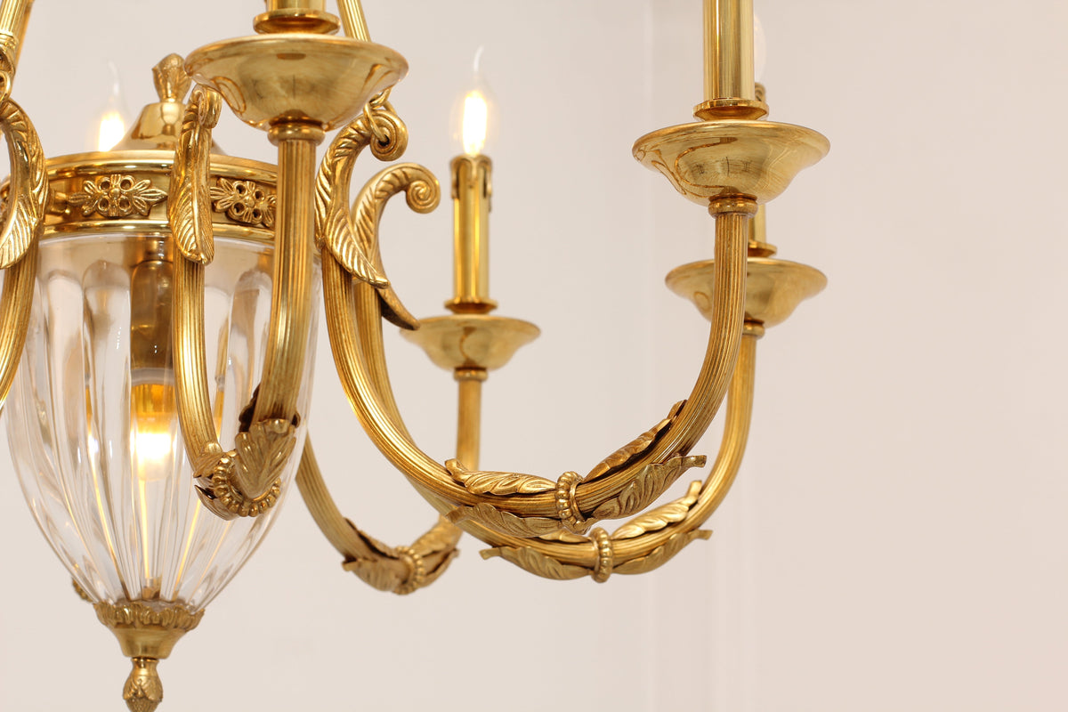 8 Lights Small Empire Style Antique Brass Chandelier Gold Dining Room Chandelier 31X28 Inch-铜灯-Jecanoli