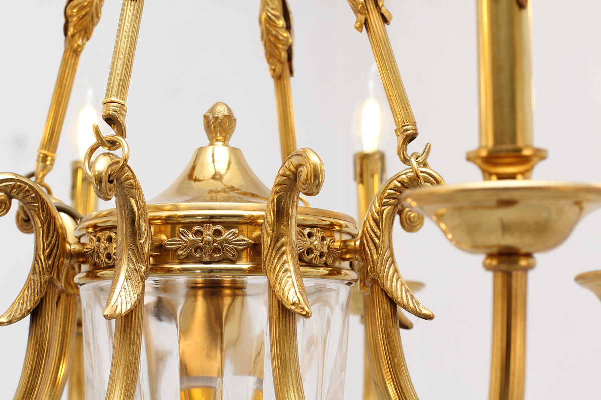 8 Lights Small Empire Style Antique Brass Chandelier Gold Dining Room Chandelier 31X28 Inch-铜灯-Jecanoli