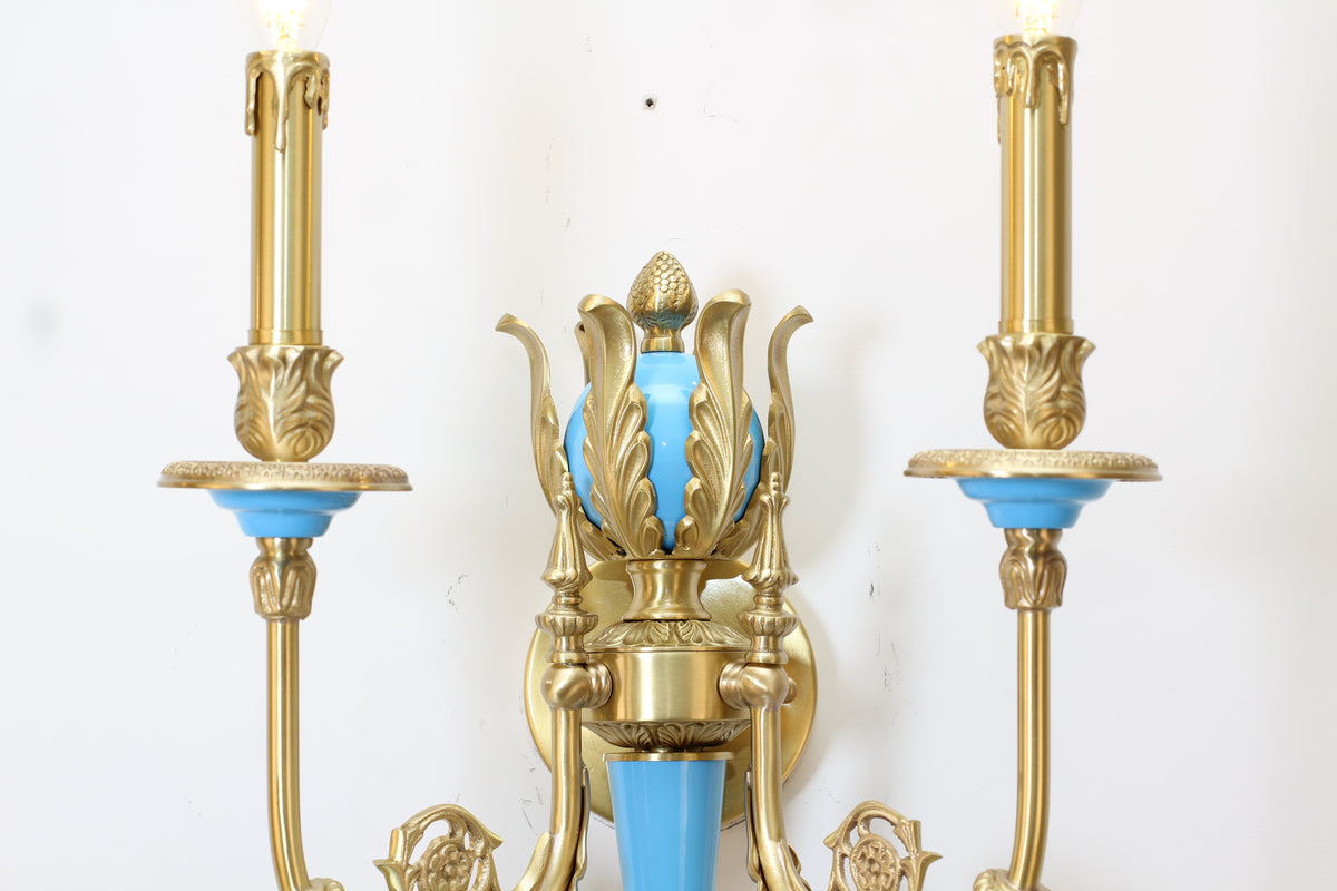 2 Lights Rococo Style Brass Wall Lamp Blue/ Pink Color-壁灯-Jecanoli