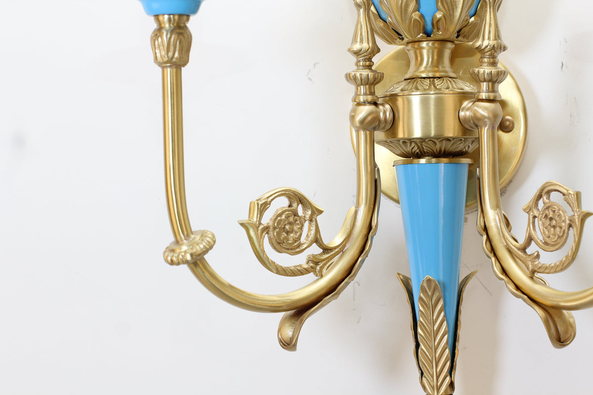 2 Lights Rococo Style Brass Wall Lamp Blue/ Pink Color-壁灯-Jecanoli